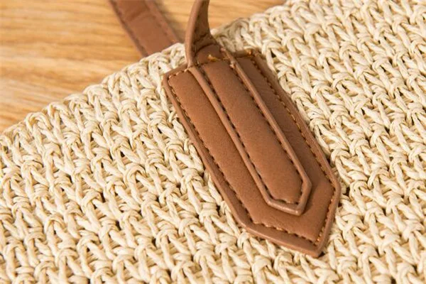 Custom Logo Wholesale Bulk Straw Bag Beach Straw Tote Bag With PU Handle