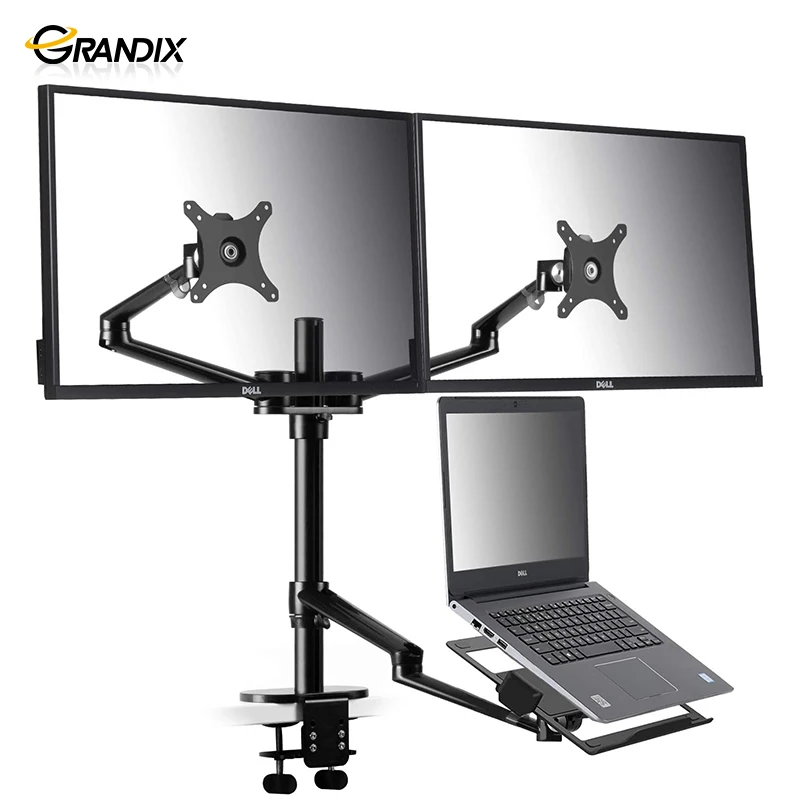 3in1 Aluminum Alloy Ergonomics Height Adjustable Flexible Triple  stand arms Dual Lcd Monitor Arm And Laptop stand holder