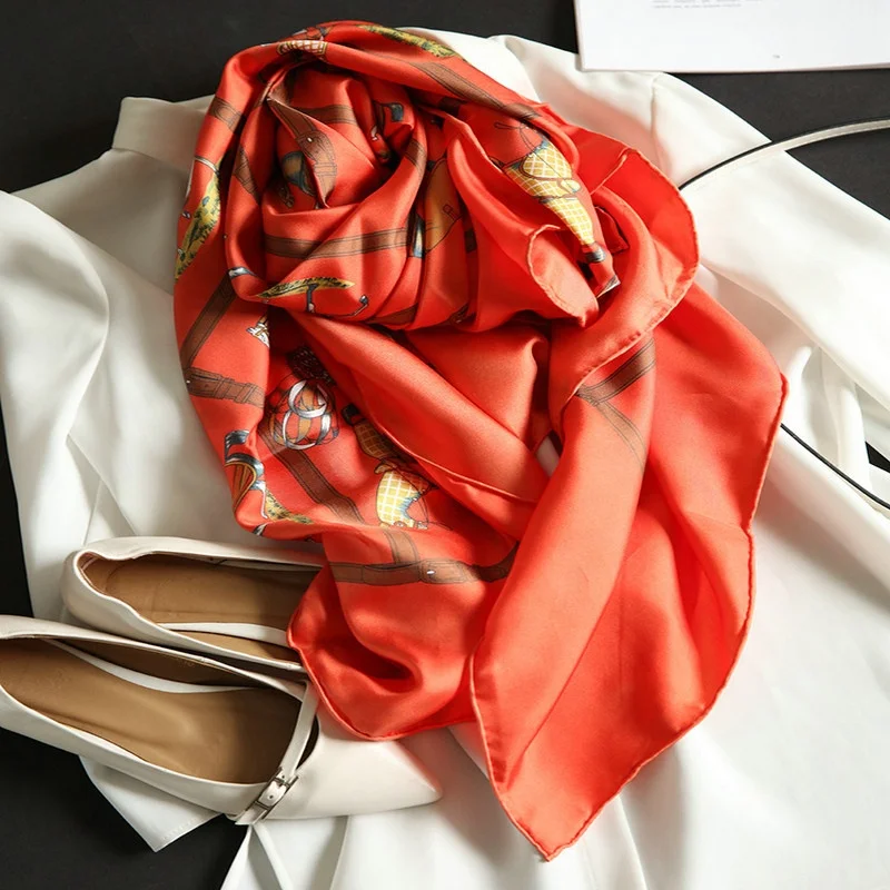 Женский атласный шарф Fonesun-SKF11 Digital Printing Heavy Weight 100% Silk Twill 140 см