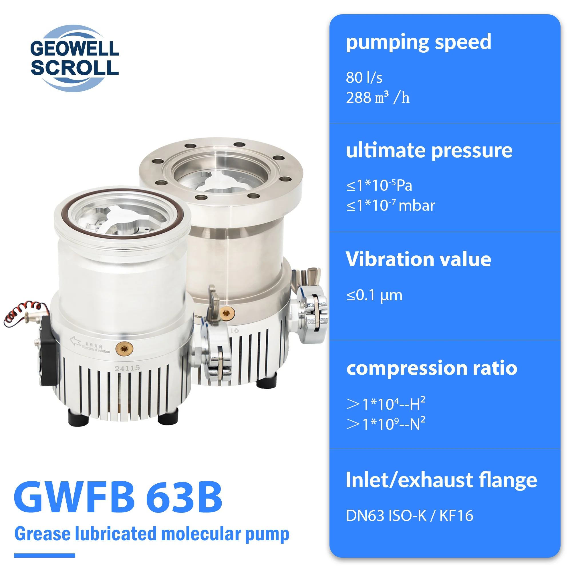Цена по прейскуранту завода-изготовителя 80 л/с GWFB-63B безмасляный воздух/Водяной молекулярный насос полупроводниковый/лазерный/светодиодный турбо вакуумный