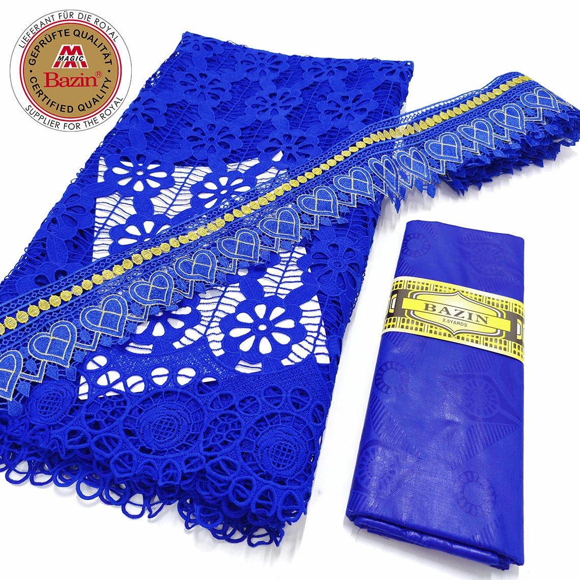 5+2.5+2.5 Yards Bazin Riche Fabric With Ribbon  With Embroidered Printed Milk Lace For Indian Guinea Evening Gown Lady Dress Ma