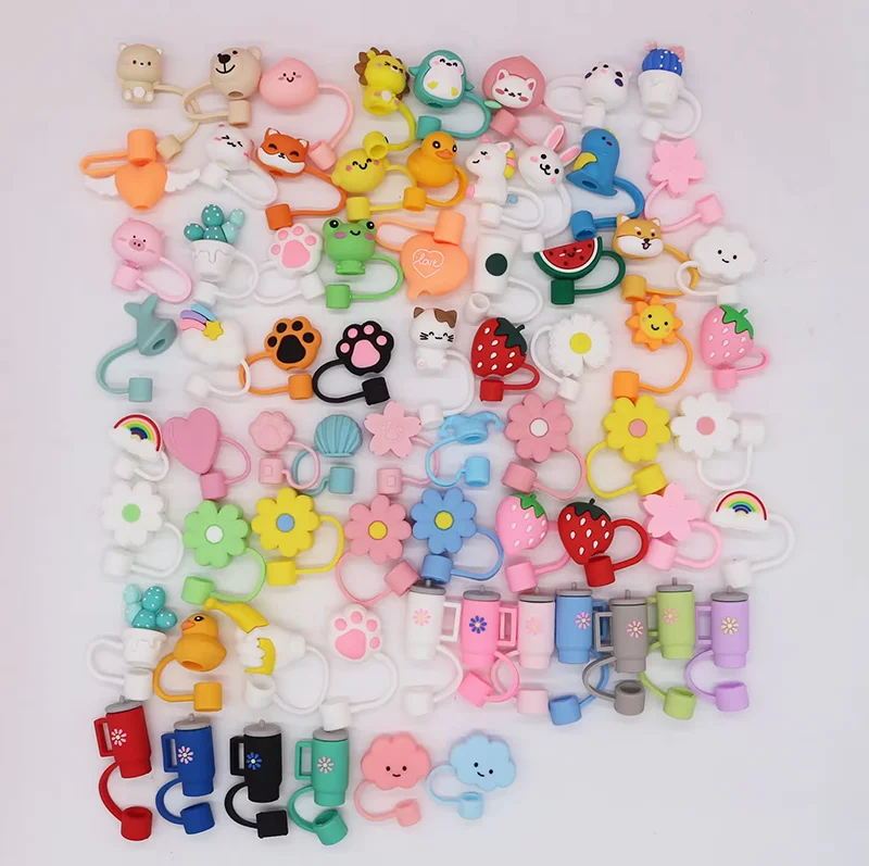 Custom Decoration Charms Silicone Straws Tips Dust Toppers Covers Christmas Straw Toppers for Tumblers