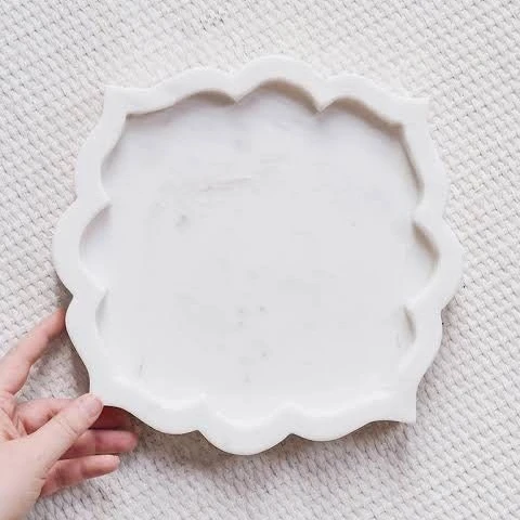 Natural Stone Antique Mughal Marble Tray White Marble Jewellery Tray Trinket Dish Platter