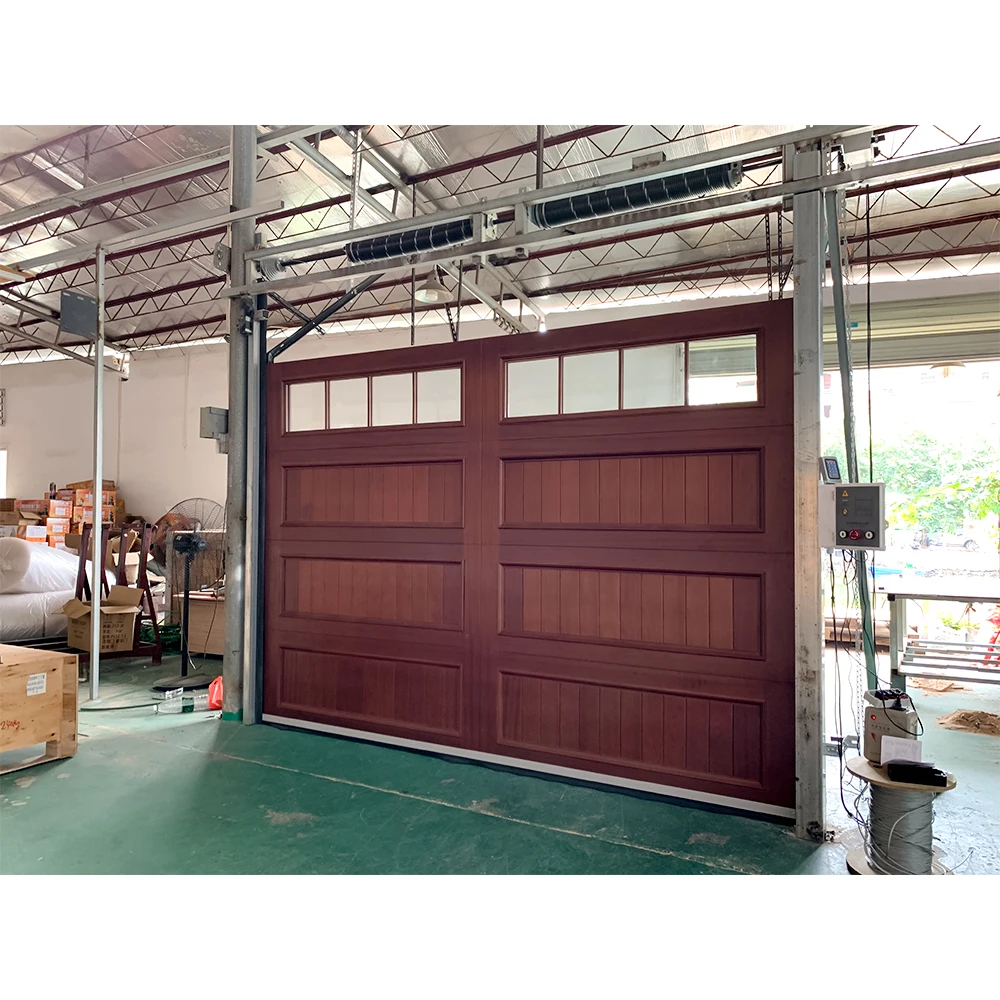 Automatic Cango Sapele Sectional Garage Door With Infrared Sensor Solid Wood Overhead Door System With Smart Opener For Homes