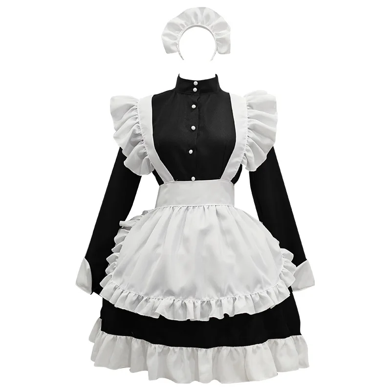 2024 Black Cute Lolita Maid French Maid Dress Girls Woman Amine Cosplay Costume Waitress Maid Party Stage Costumes S-5xl Sizes
