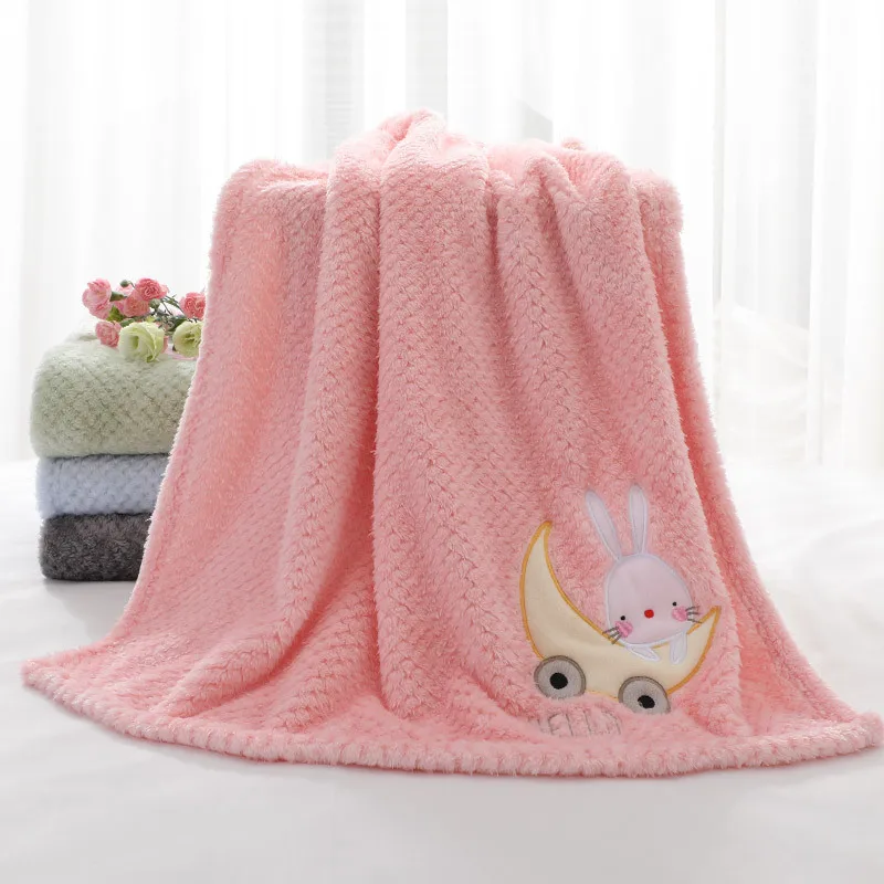 Baby Blanket with Applique Wholesale Soft Newborn Embroidery Cartoon 100% Polyester Grade a 10 Sets 7-10days ODM/OEM