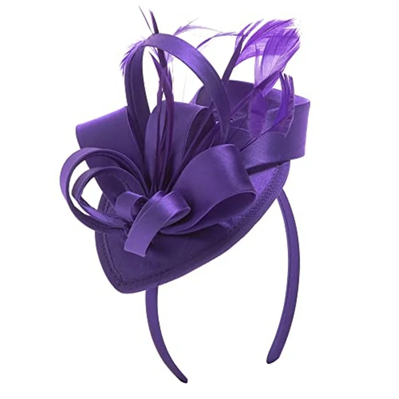 2024 Latest Design Hair Accessories Red Satin and Feather Mini Hat Fascinator Hairband Headband