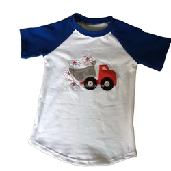 Оптовая продажа, детская одежда, Детская Футболка реглан с графическим рисунком, одежда в стиле хипстер для маленьких мальчиков, синяя рубашка с аппликацией и коротким рукавом