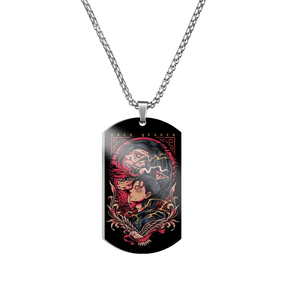 34Designs Retro Anime One Side Printing Attack on Titan Japandi Alan Yeager Metal Keychains Accessories NeckLace Tag
