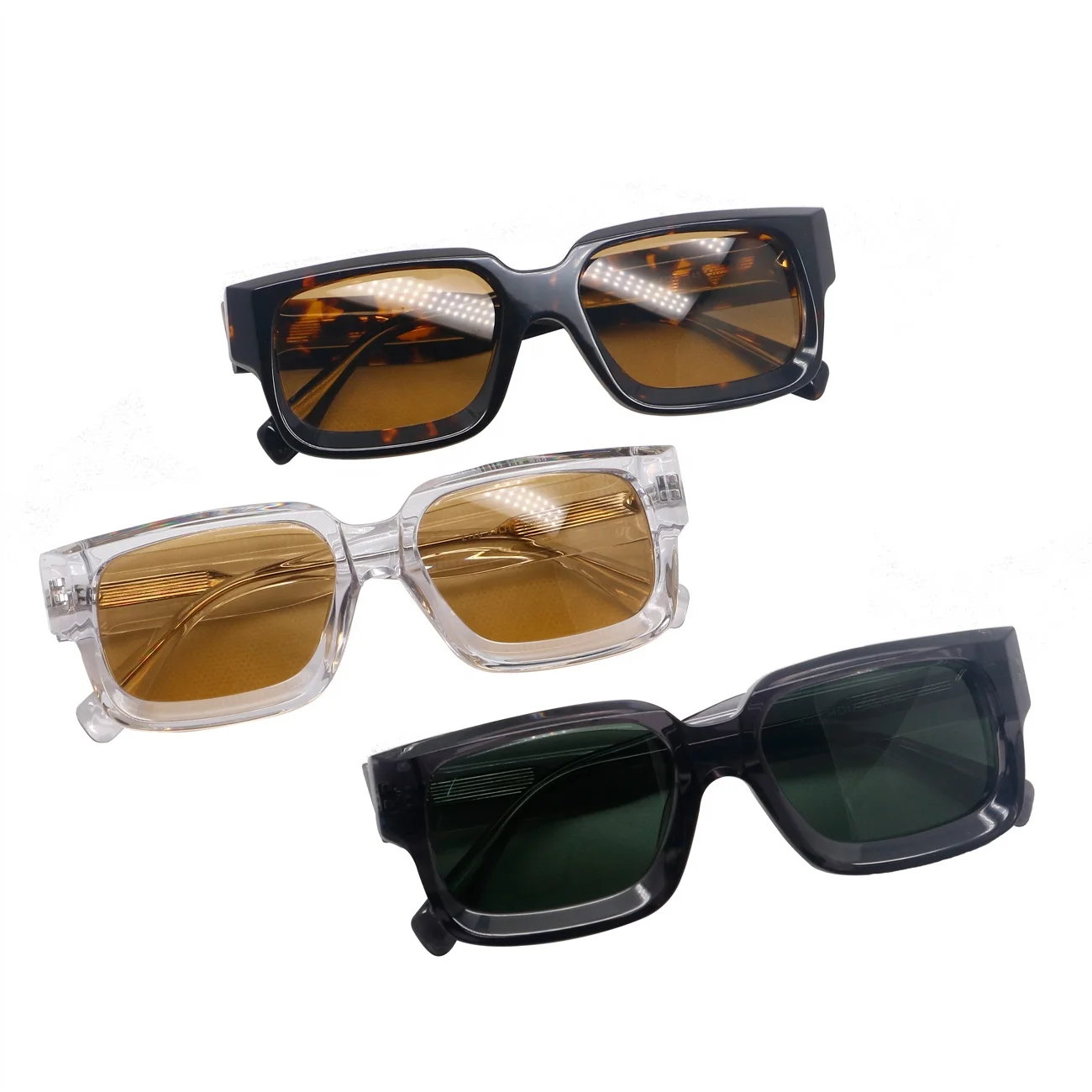 Luxury Polarized Acetate Eyewear Transparent Tea Rectangle Thick Sun Glasses Custom Logo Unisex Sunglasses occhiali da sole