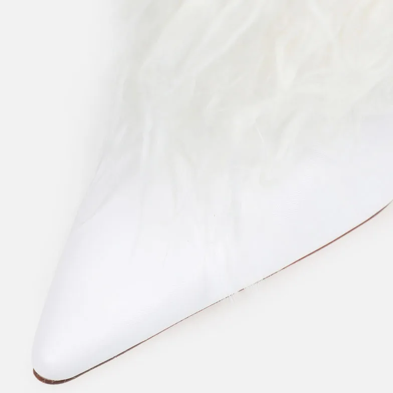 New White Faux Fur Fold Over Knee Boots Thin High heel Pointed Toe Womens Shoes