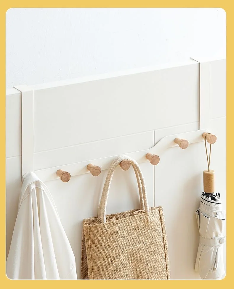 Lavinia Home New design household heavy-duty door wooden hook 5 6 hook door behind door hook folding hanger white