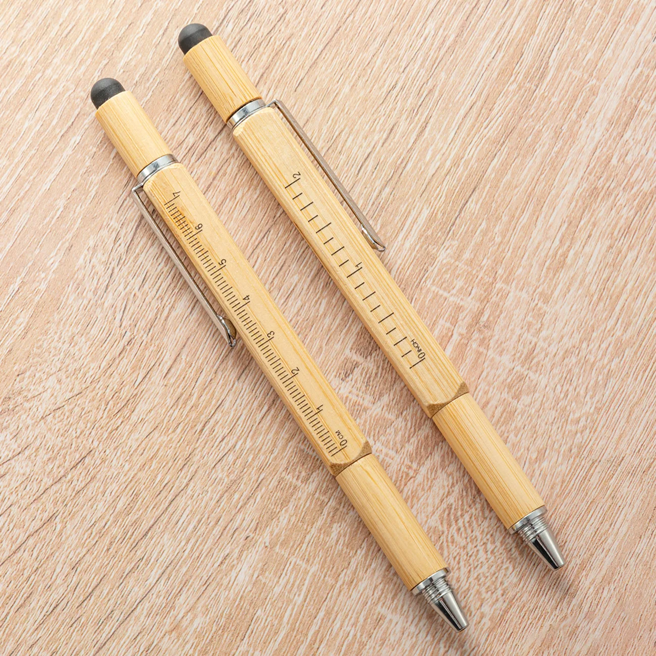 BP-110 Multi functional bamboo tool pen six-in-one screwdriver level meter scale capacitive pen