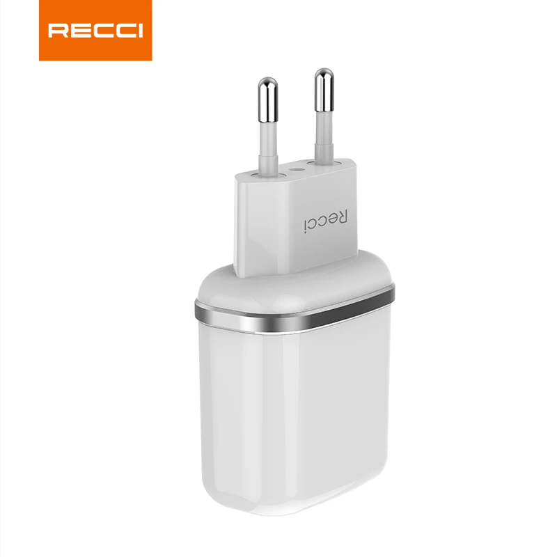 Recci High quality portable EU plug 5V2.4A Dual port  travel charger wall charger USB home adapter for iPhone mobile phone