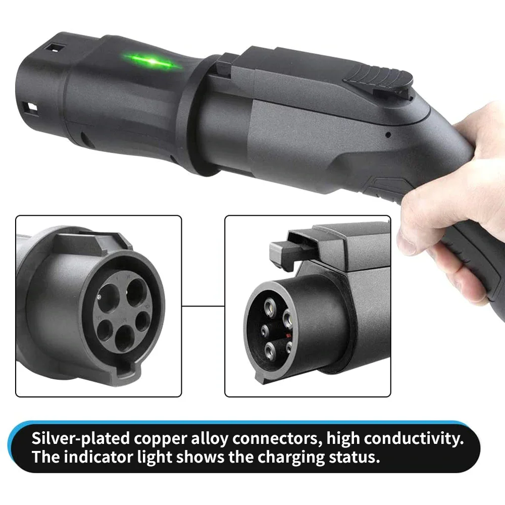 Type 1 To Type 2 Portable Ev Charger Connector 32a Ev Socket Charging Adapter