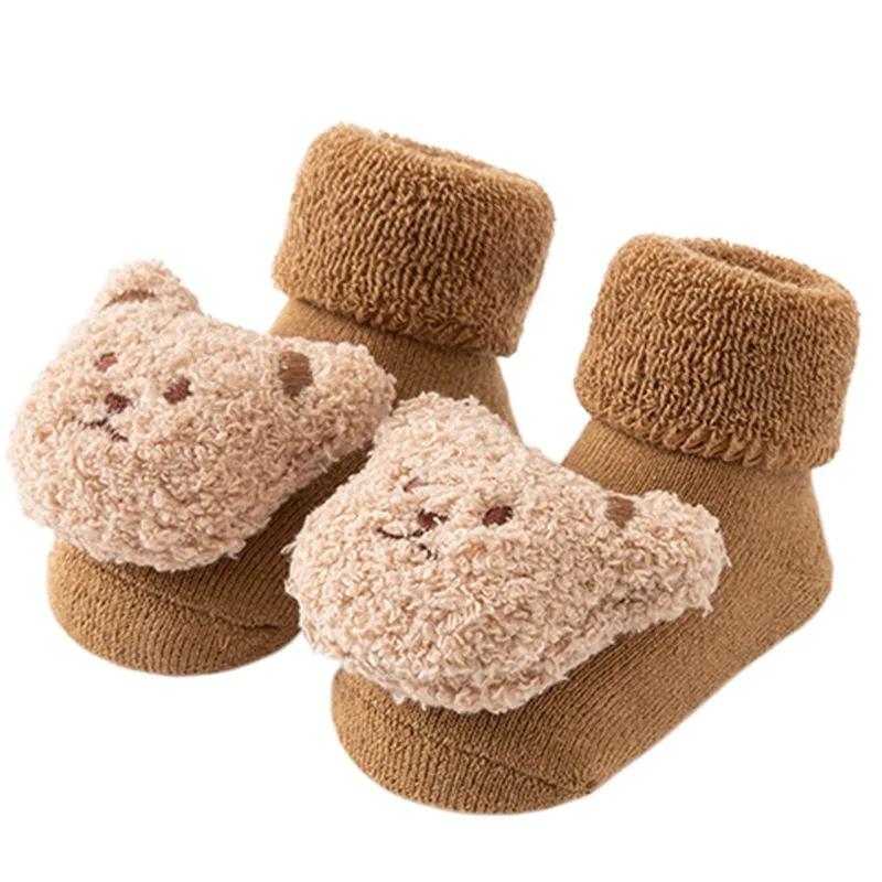 Newborn baby socks terry plus velvet thickened autumn and winter baby mid-calf non-slip floor socks toddler socks