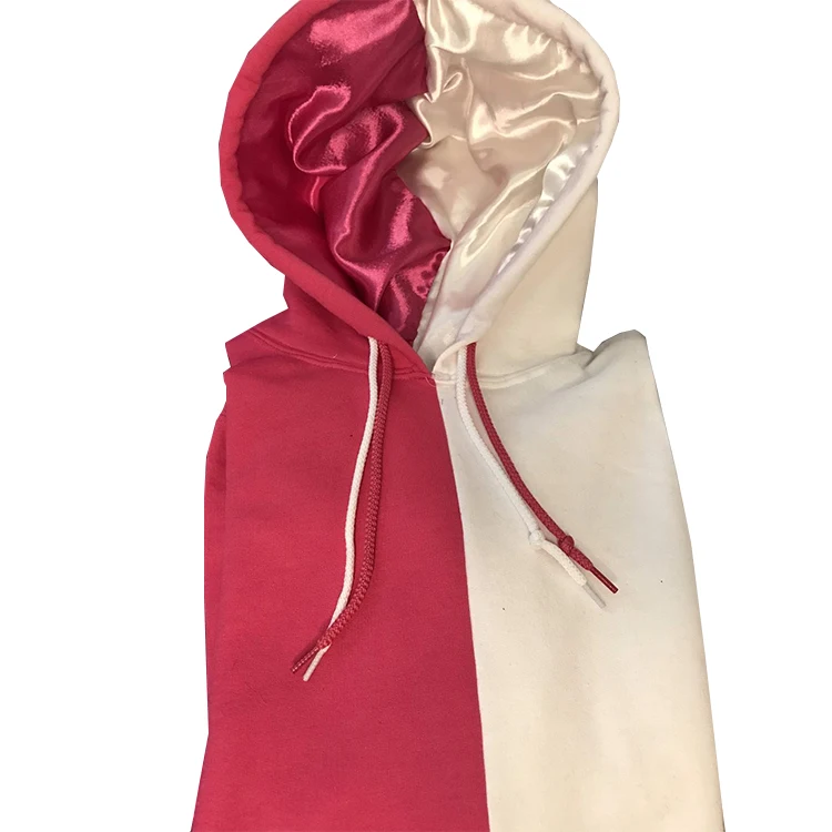color block oversized unisex custom contrast silk satin lined hoodie pullover hooded sweatshirt
