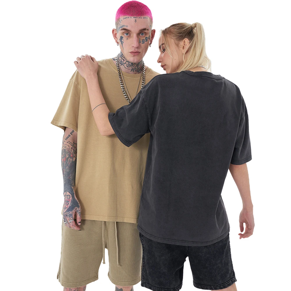 Factory Wholesale Oversized Unisex Heavyweight 100% Cotton Tshirts Hip Hop Vintage Washed Fashion Blank T Shirts