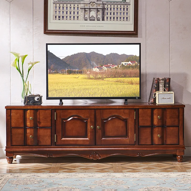 Retro Furniture Wooden Living Room TV Cabinet Solid Wood More Drawers TV Stand With Drawer