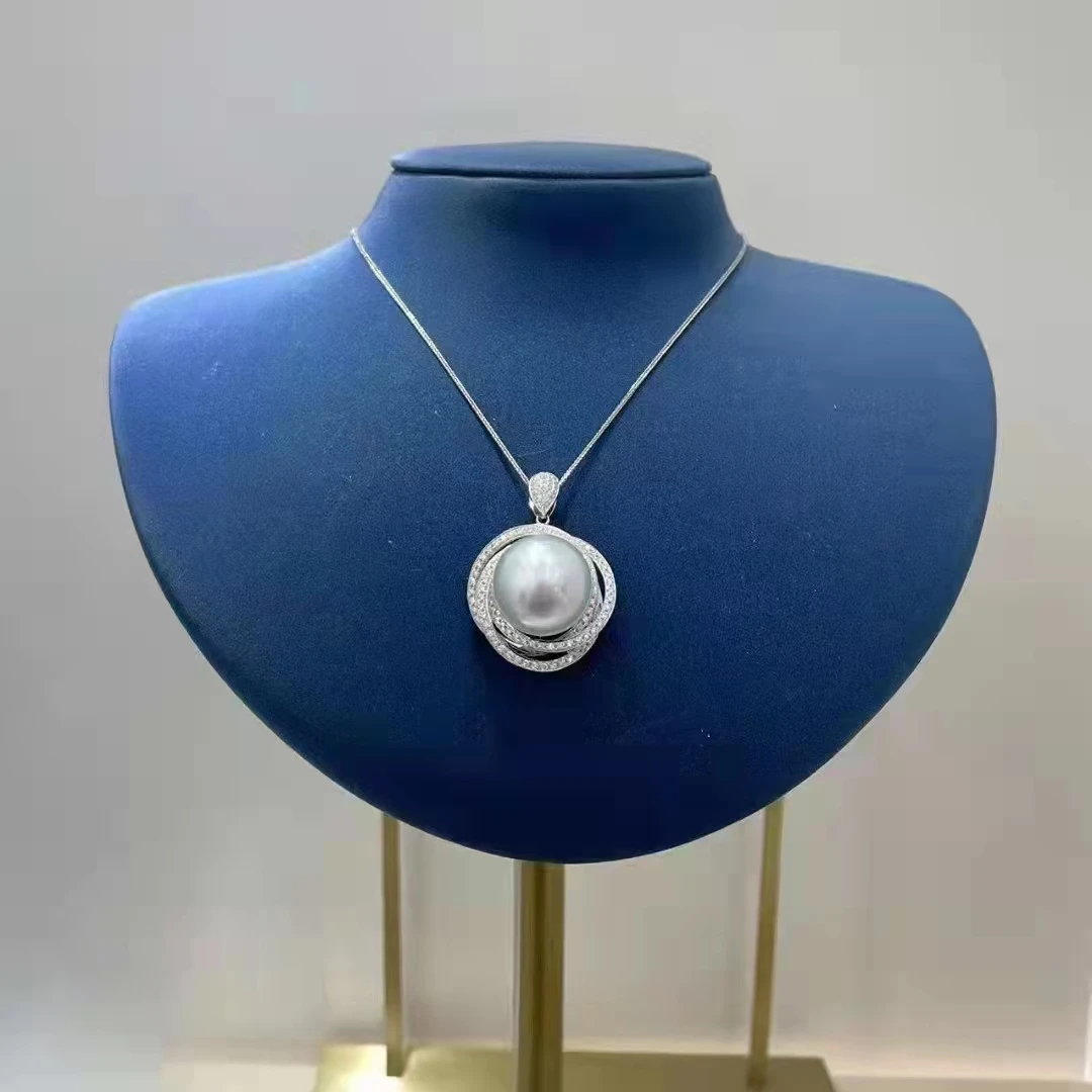 SGARIT Fine gold pendant jewelry 16-17mm Australian natural white pearl 18k white gold pearl diamond necklace jewellery