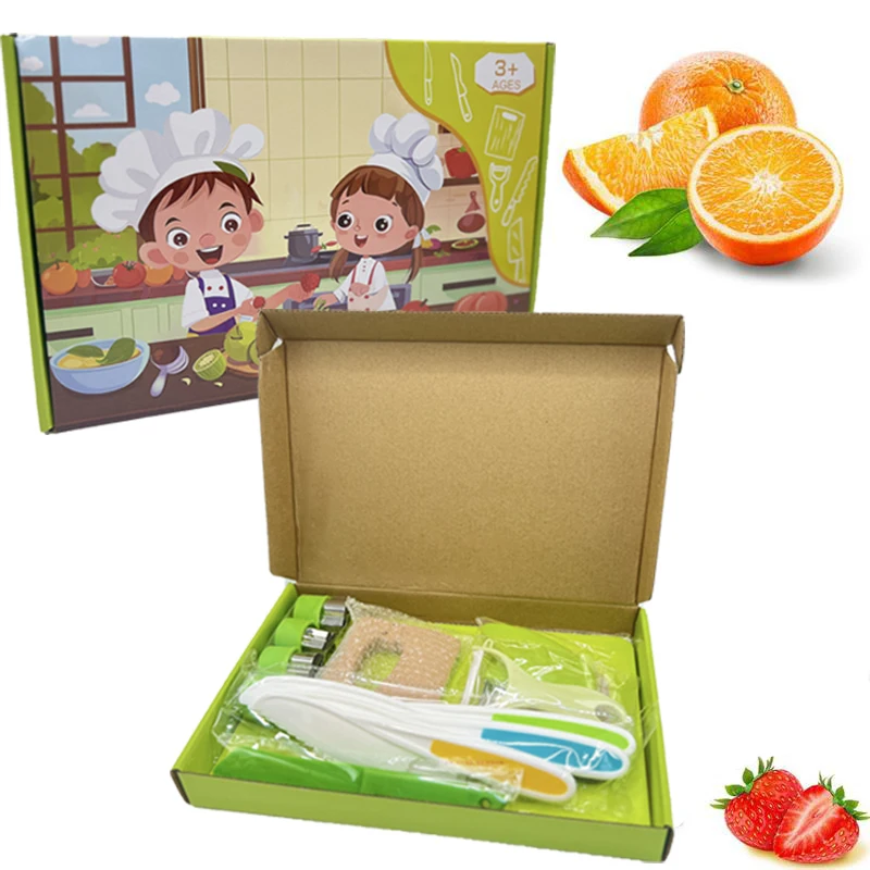 13PCS Montessori Kitchen Tools for Kids Cooking Sets Real Safety Plastic Wooden Knives Kit for Cooking Knives Crinkle Cutter
