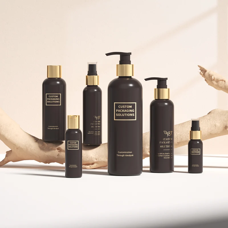 Luxury Empty Round Brown PET 250ml 300ml 600ml 12oz 16oz Body Lotion Bottle Lotion Liquid Soap Shampoo Plastic Pump Bottle