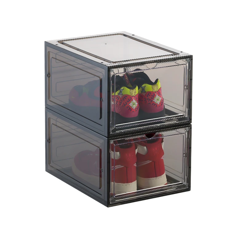 Plastic Transparent clear Acrylic shoes box Stackable sneaker box magnetic door Shoe organizer for Nike air jordan shoes