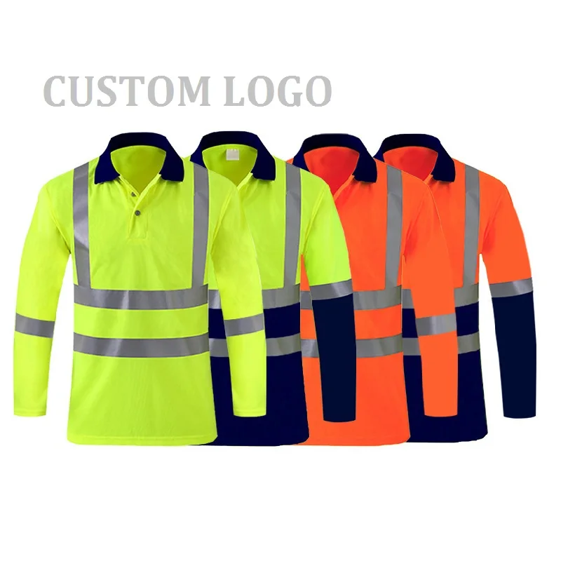Long Sleeve Uniform Outdoor High Visibility Reflective Safety Shirts yellow orange custom logo Safety Customized T Shirts