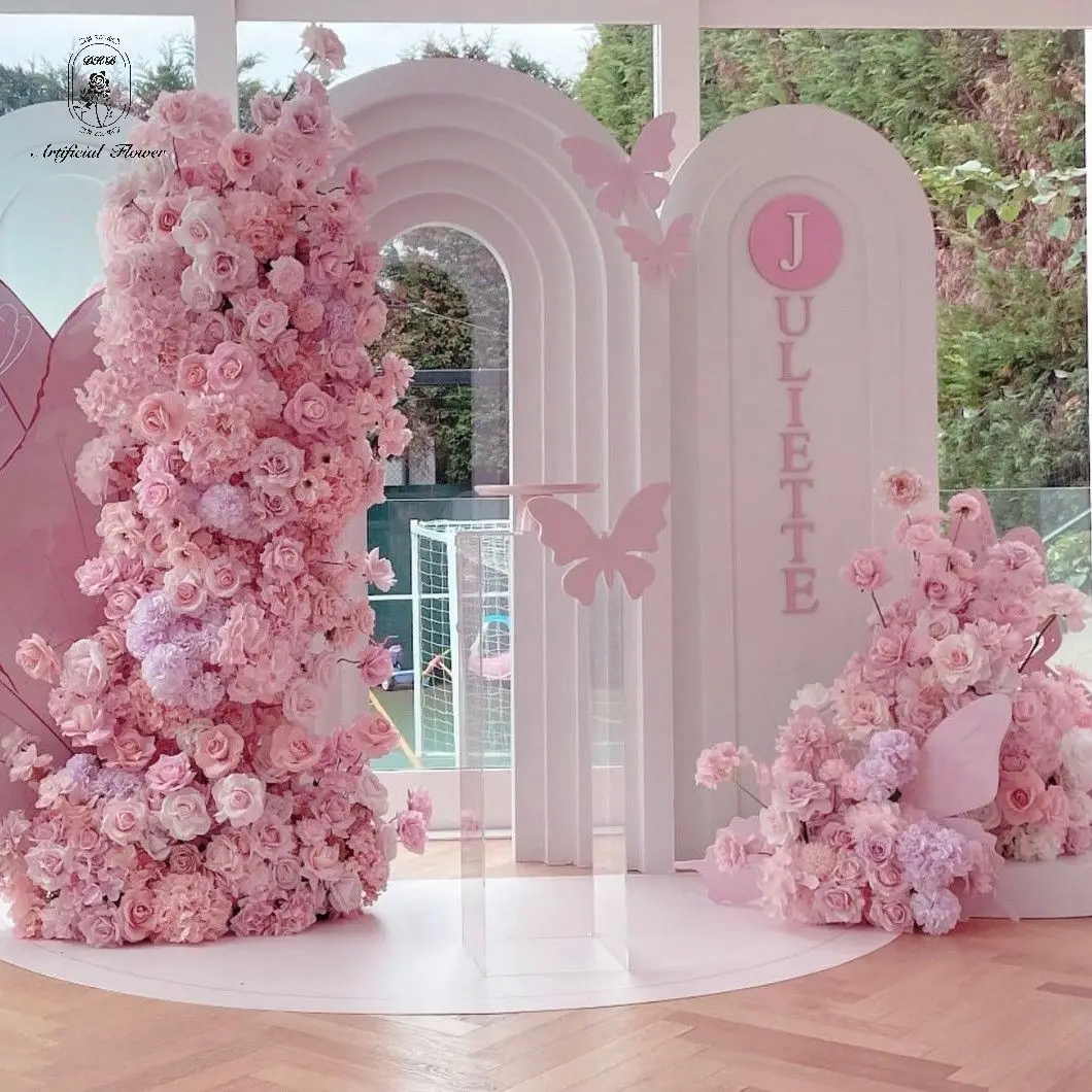 Wholesale Customized Flower Backdrop Row Arch Artificial pink flower wedding decorations supplies arch backdrop stand