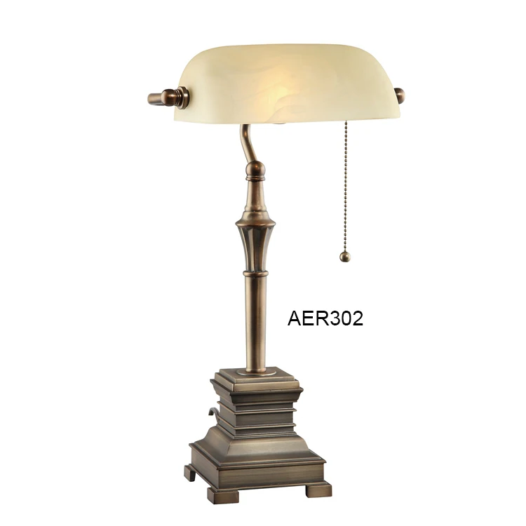office home bedroom bedside classic vintage glass shade antique bronze metal desk bankers lamps