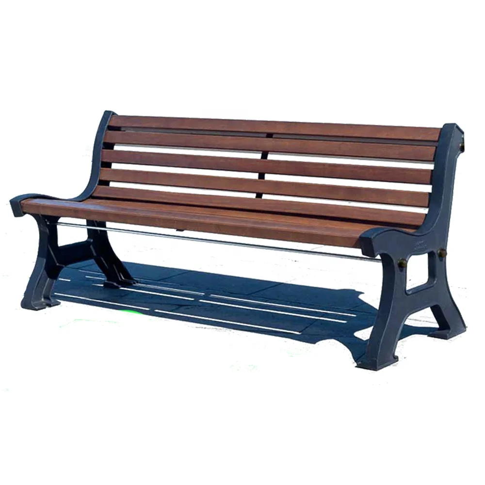 Lounge long bench public park sitting Pine wooden steel cast  iron metal wood slats Patio benches for Garden