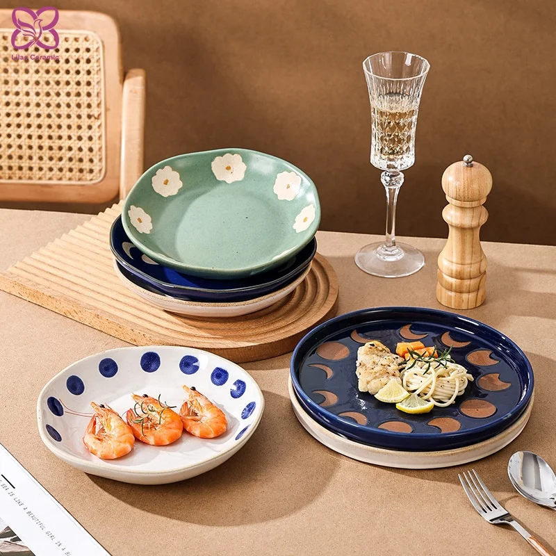 8inch Ceramic Dinner Plate Pottery Clay Salad Mixing Steak Plates and Dishes Food Serving Baking Plate Microwave Oven Safe