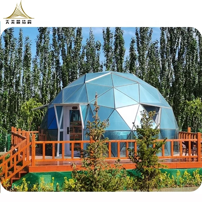 Всесезонная стеклянная геодезическая купольная палатка glamping hotel dome house