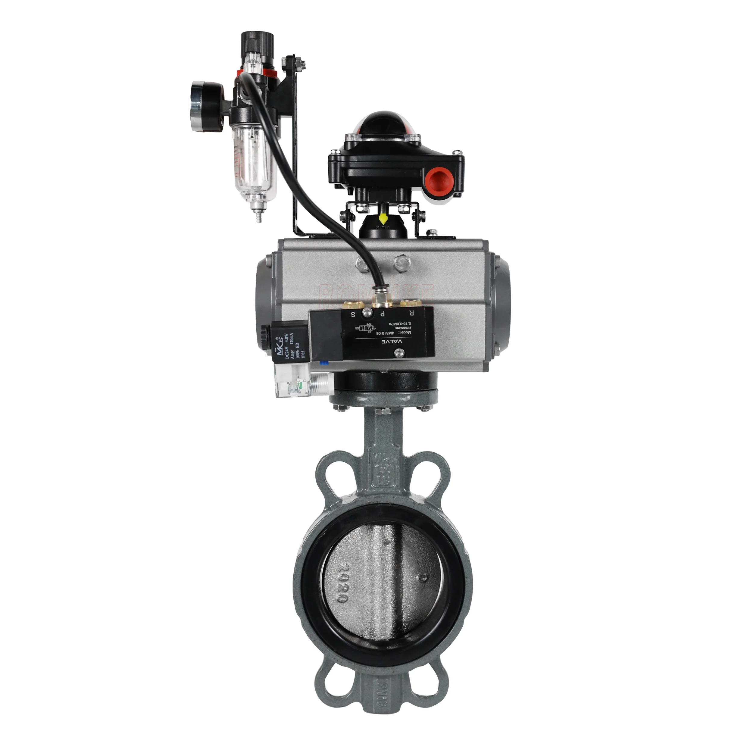 D671X-16C Pneumatic butterfly valve Pneumatic cast steel wafer type soft seal valve DN50100150200