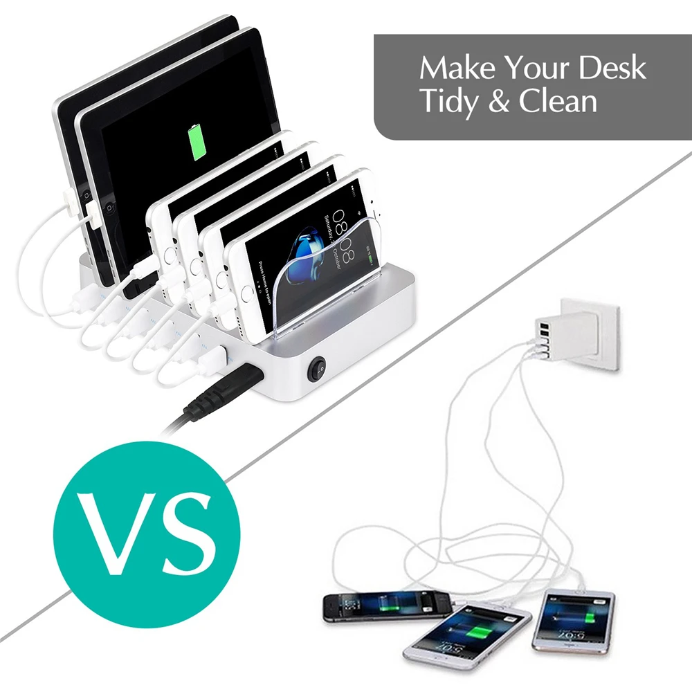 5V 2.4A Smart Multiple Device Fast Charger Dock Universal Public Cell Phone Tablet 6 Port USB Charging Station With Baffle