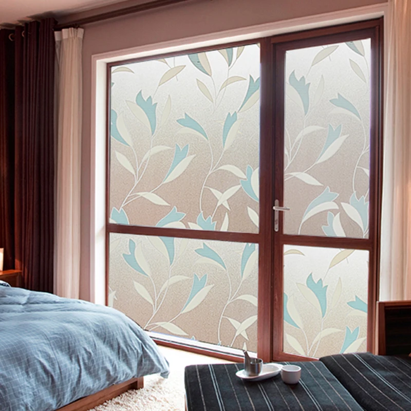 Wholesale Colored leaves Pattern Frosted Window Film Glass Door Privacy Film