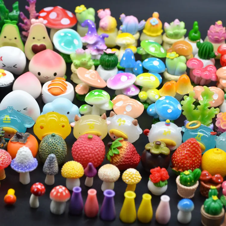 kids play set resin terrariums figures kit for girl home fairy garden miniature mushroom Succulent plants cactus 3D collectible
