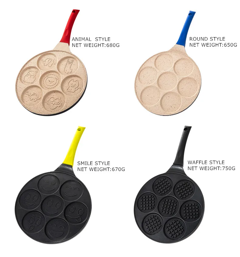 7 Holes Round Shape Aluminum Pancake Black Cake Pan Animal Pancake Pan