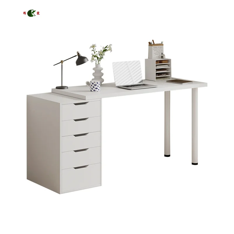 Modern and simple two person long desk in bedroom, student home office computer desk