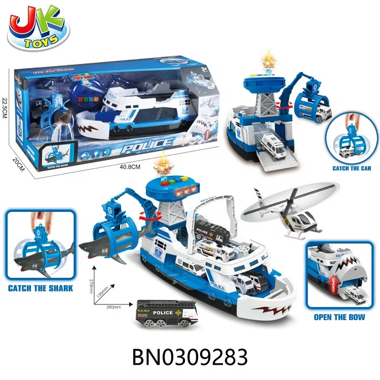 New Toys 2023 Kids Forward Power Police Shark Boat Set Car Track Toys Metal Car Alloy Plane With Light Music