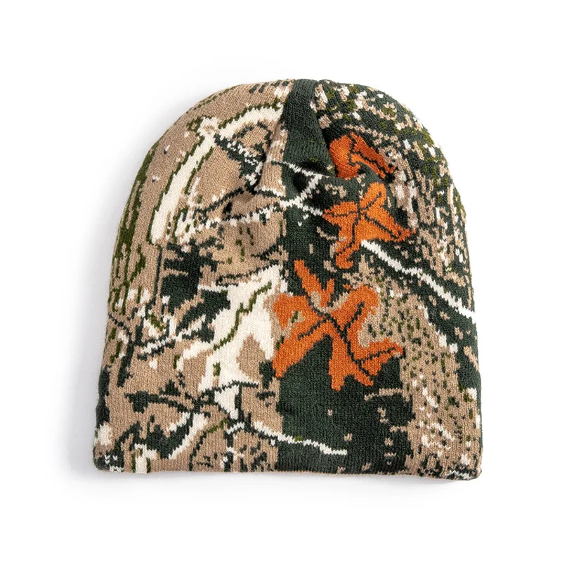 Custom Outdoor All Over Print Jacquard Camouflage Winter Bonnet Knit Cap Sports Cuffless Beanie Hat
