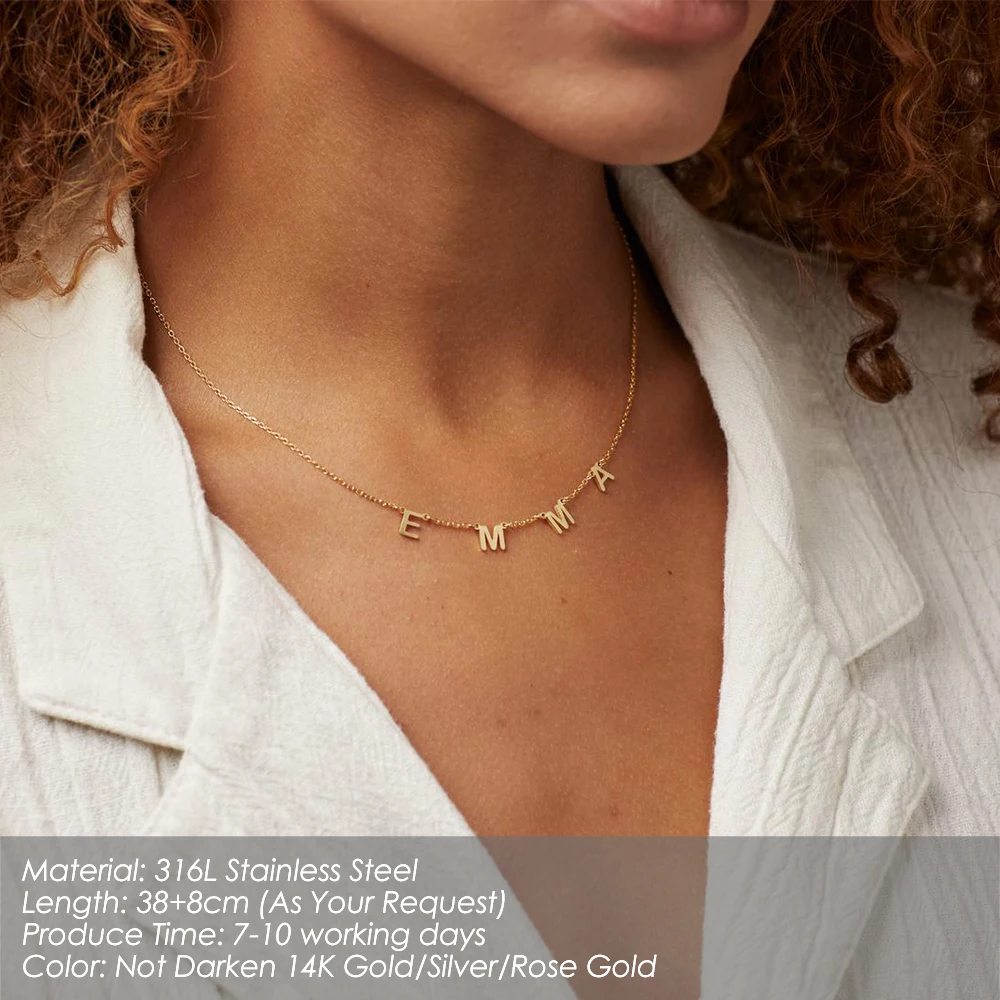 Women necklace  with name custom gold  stainless steel unique name plate necklaces  character