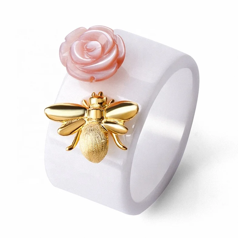 Lotus Fun 925 Sterling Silver Bees kissing Roses Jewellery Silver Ring For Women Girl Jewelry Wholesale