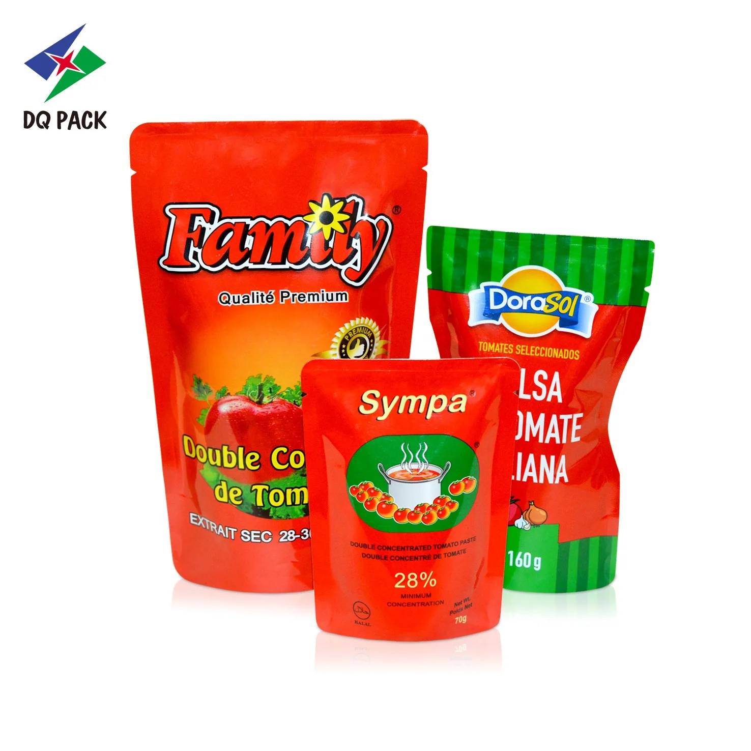 DQ PACK Factory Price Custom Printed Stand up pouch bag 50g 70g  tomato sauce paste sachet food packaging pouch bag