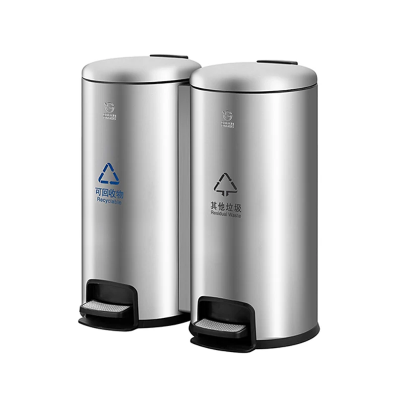 4 Classified Trash Can Canteen Stainless Steel dual trash Bins  Step Fingerprint Resistant garbage can for School