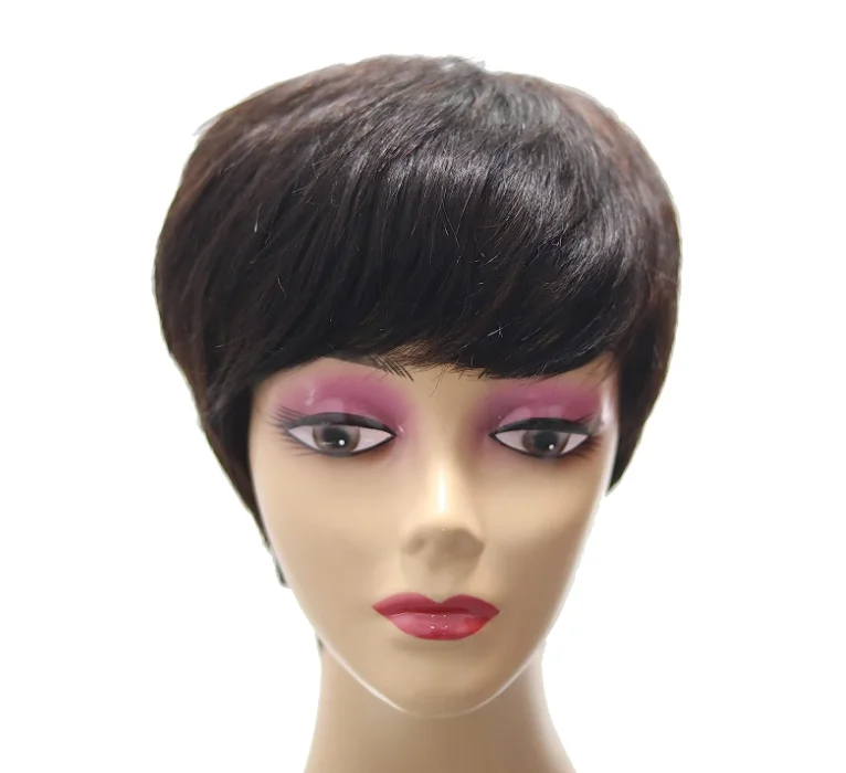 Wigs for Women Human Hair, Short Human Hair Wigs Pixie Cut Wig with Bangs Full Machine Made Gluless Natural Wavy Short Hairstyle