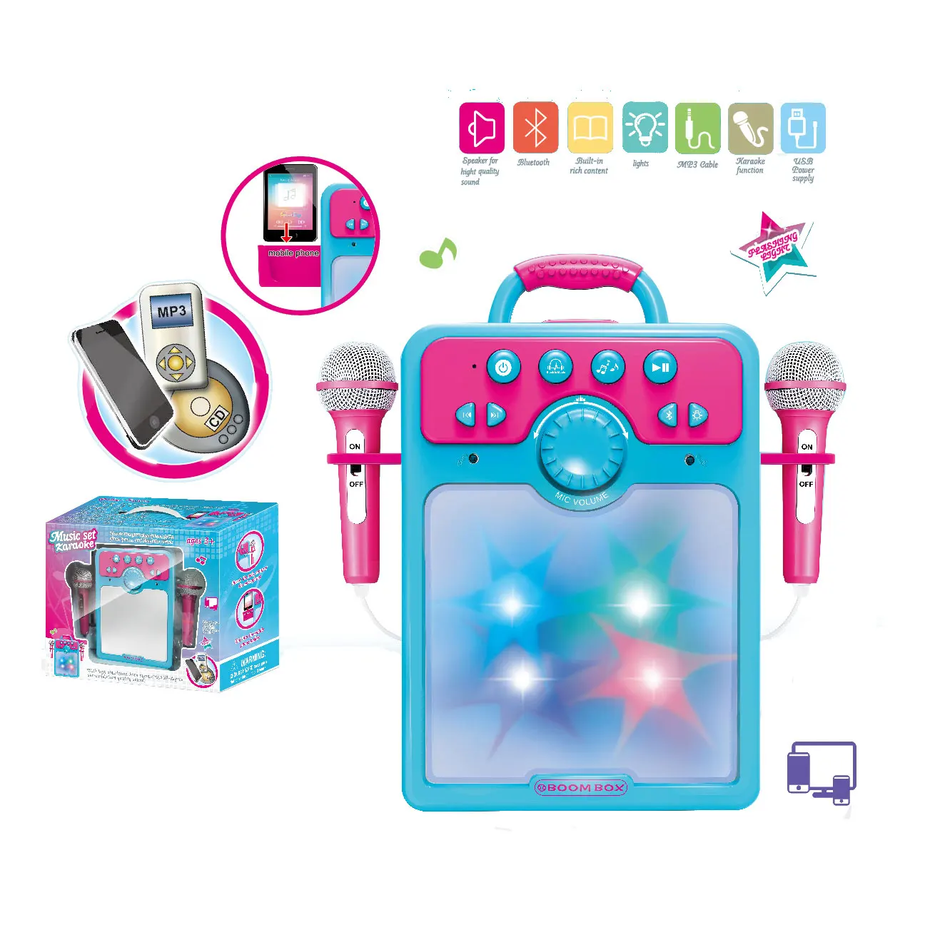 Children Toy Microphone Speaker Kids Portable  Karaoke Machine with 2 microphones Singing Toys