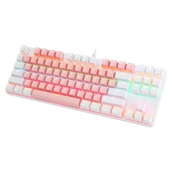Bajeal k100 wholesale Pink and white mechanical keyboard 87-key mini LED backlight wired mechanical keyboard for desktop laptop