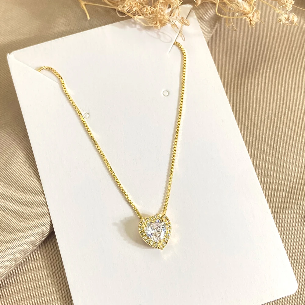 FOXI solid 925 pure silver necklace 5A CZ Heart Design Dainty Turkish Handcrafted 925 sterling Silver heart Charm Necklace