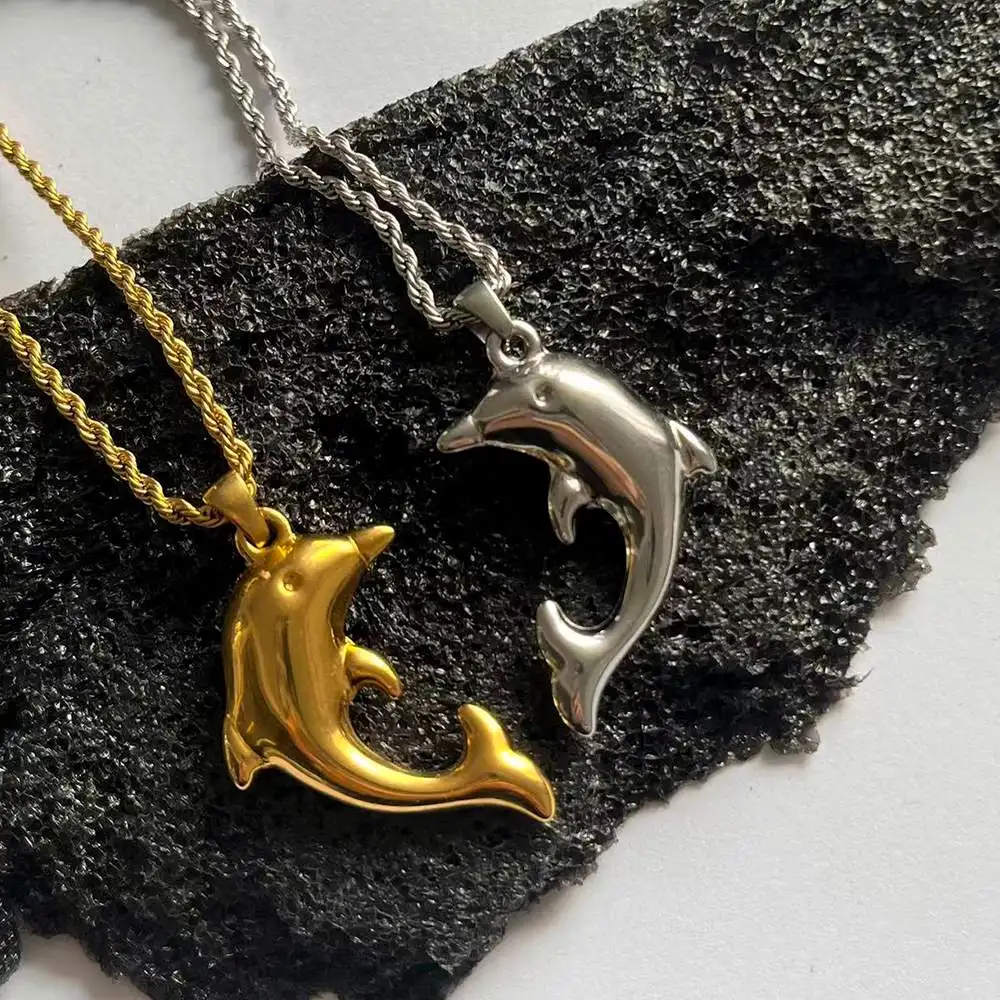 FANJIN Fashion Jewelry Wholesale Creative Gifts Dolphin Design Stainless Steel Pendant Exquisite Girls Necklace